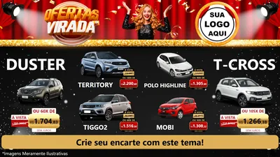 Modelo de TV para TV Horizontal com o tema Ofertas da Virada para Concessionaria de Carros