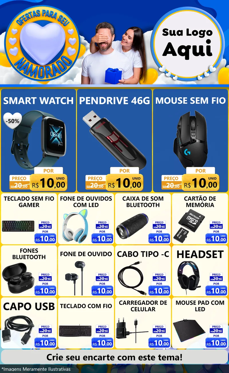 Modelo de Encarte para Encarte Grande com o tema Ofertas Para Seu Namorado para Informática