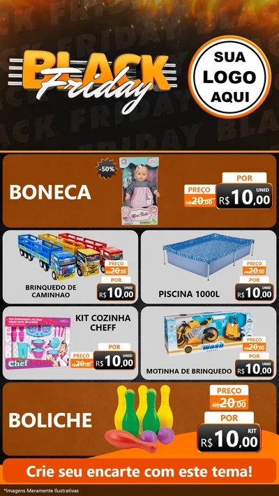 Modelo de TV para TV Vertical com o tema Black Friday para Brinquedos