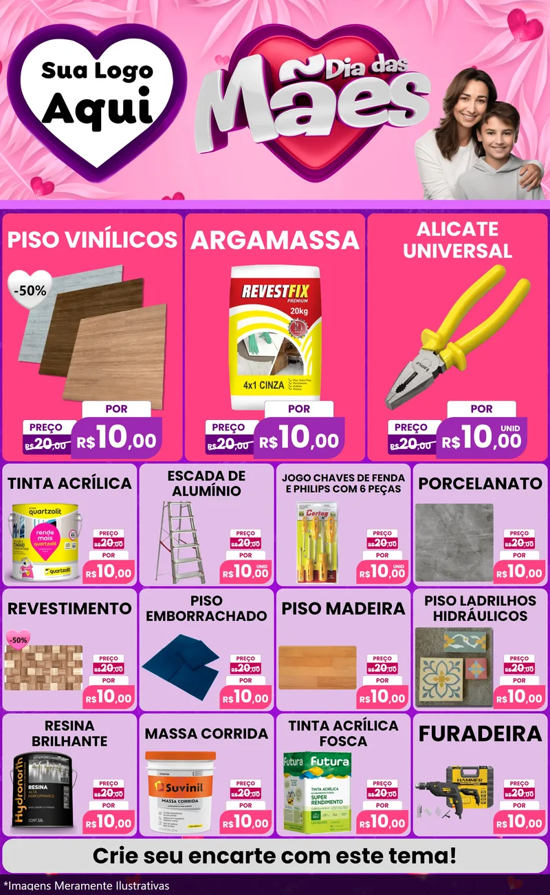 Modelo de Encarte para Encarte Grande com o tema Dia das Mães para Material para Construção