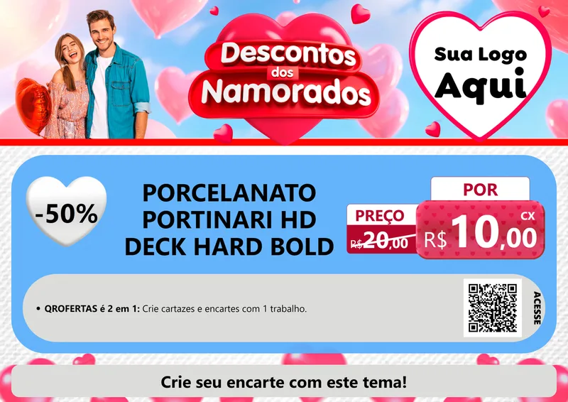 Modelo de Cartaz para Cartaz A4 Horizontal com o tema Descontos dos Namorados para Pisos e revestimentos