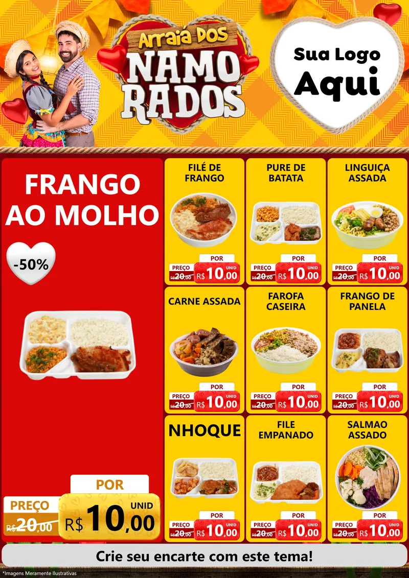 Modelo de Encarte para Encarte A4 Vertical com o tema Arraiá dos Namorados para Restaurante