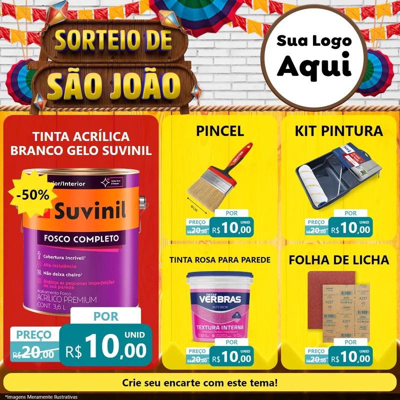 Modelo de Rede Social para Feed Facebook com o tema Sorteio de São João para Tintas e Ferramentas