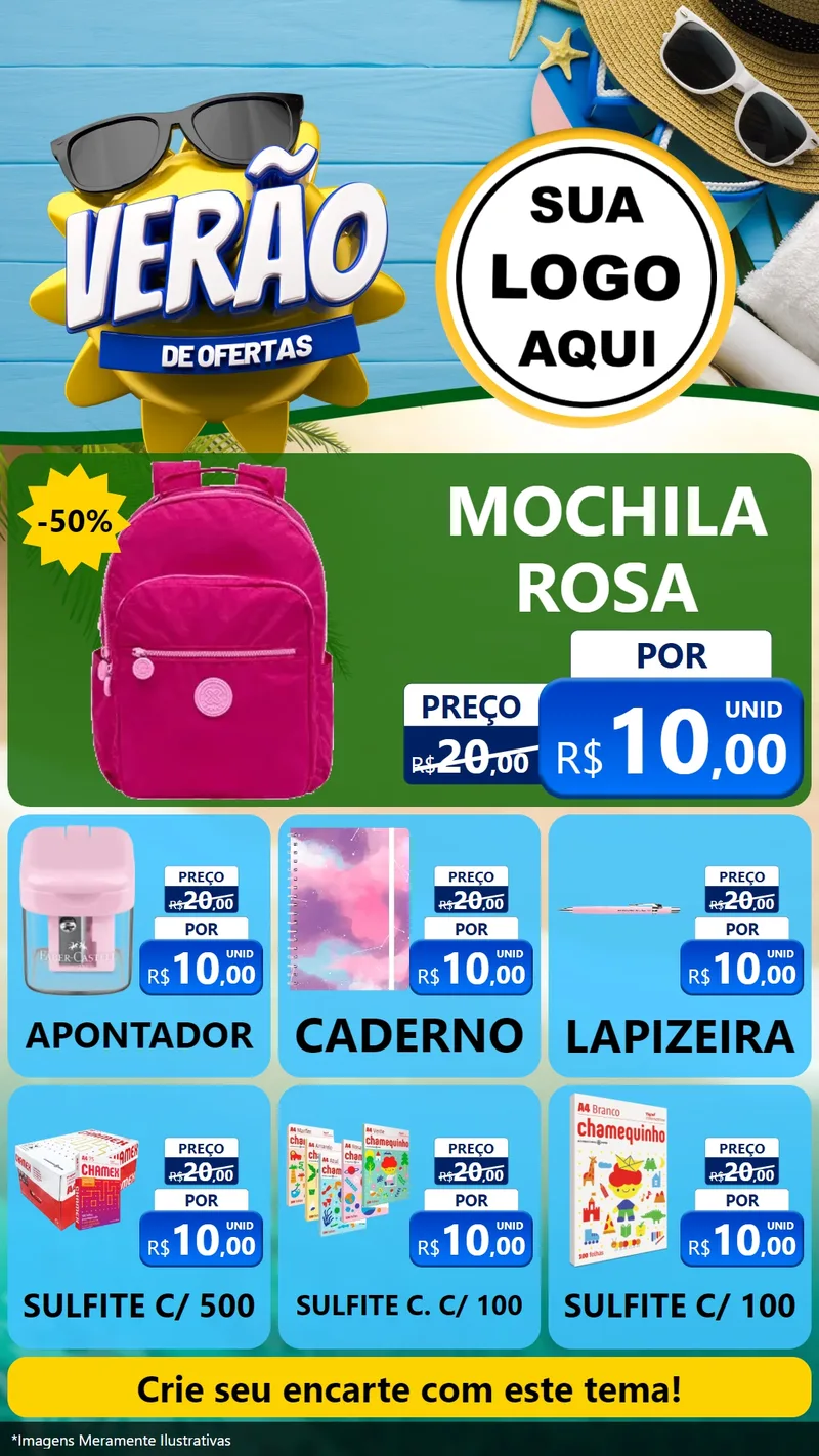 Modelo de Rede Social para Stories com o tema Verão de Ofertas para Papelaria