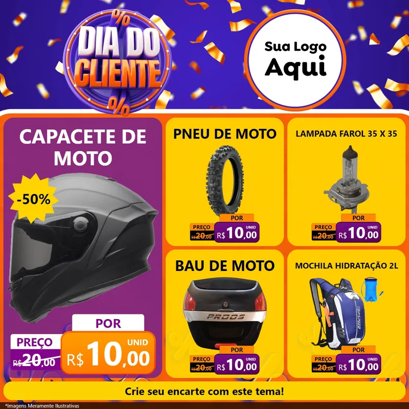 Modelo de Rede Social para Feed Facebook com o tema Dia do Cliente para Moto peças