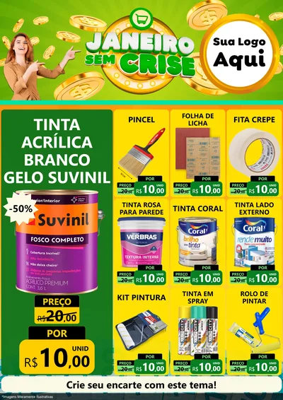 Modelo de Encarte para Encarte A4 Vertical com o tema Janeiro Sem Crise para Tintas e Ferramentas