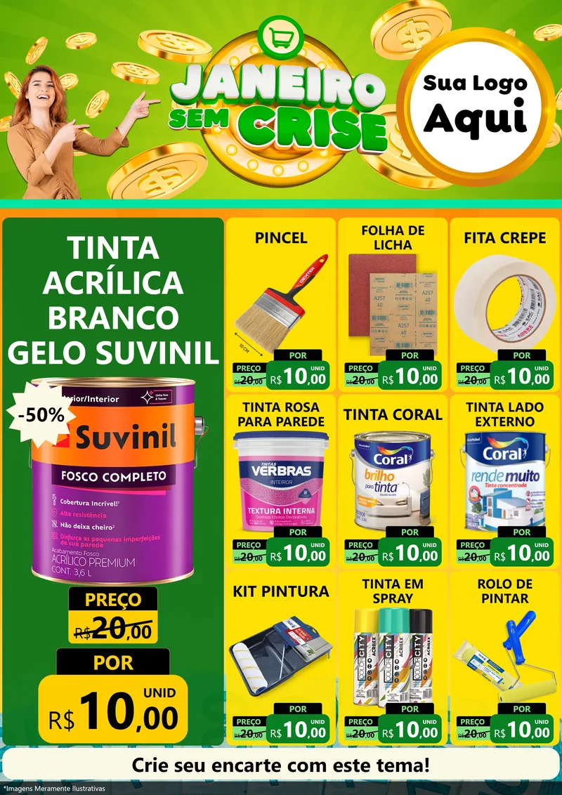 Modelo de Encarte para Encarte A4 Vertical com o tema Janeiro Sem Crise para Tintas e Ferramentas