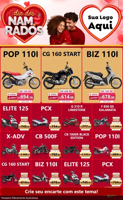 Modelo de Encarte para Encarte Grande com o tema Dia dos Namorados para Concessionaria de Motos