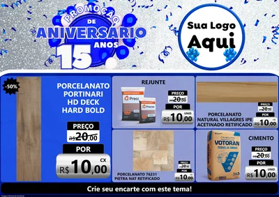 Modelo de Encarte para Encarte A4 Horizontal com o tema Promoção de Aniversário - 15 Anos para Pisos e revestimentos
