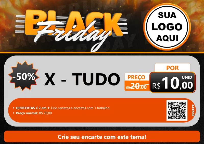 Modelo de Cartaz para Cartaz A4 Horizontal com o tema Black Friday para Hamburgueria