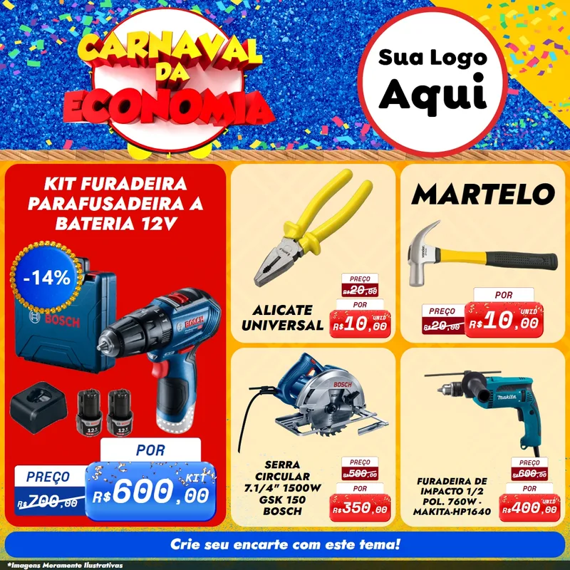 Modelo de Rede Social para Feed Facebook com o tema Carnaval da Economia para Maquinas e Ferramentas