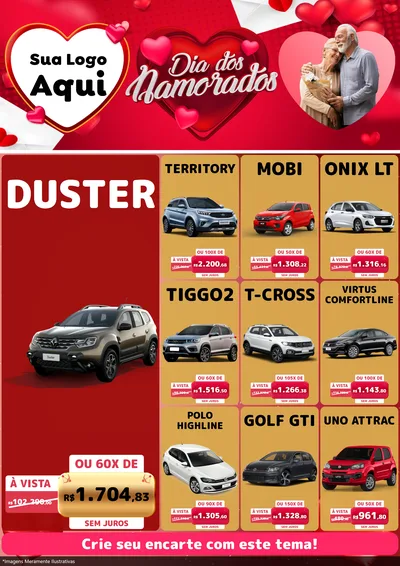 Modelo de Encarte para Encarte A4 Vertical com o tema Dia Dos Namorados para Concessionaria de Carros