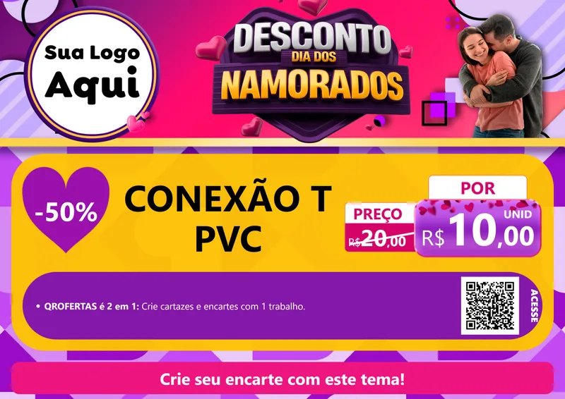 Modelo de Cartaz para Cartaz A4 Horizontal com o tema Desconto Dia dos Namorados para Tubos e conexões