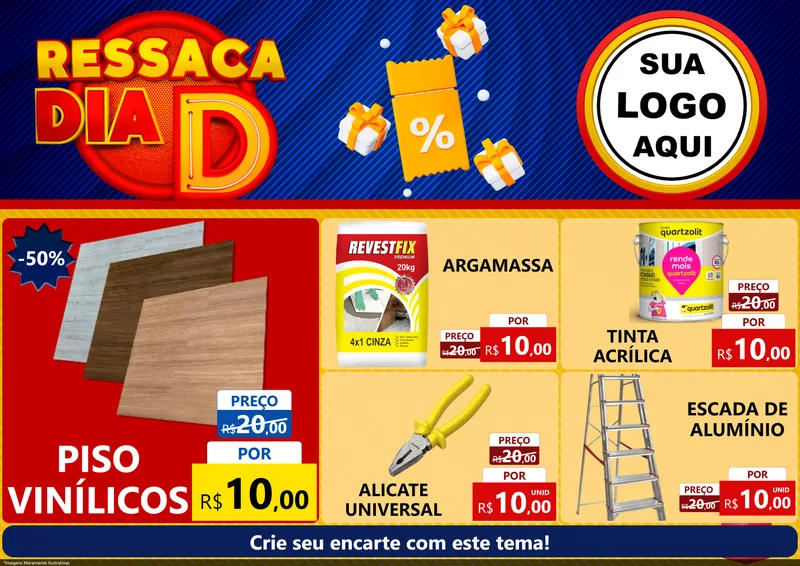 Modelo de Encarte para Encarte A4 Horizontal com o tema Ressaca Dia D para Material para Construção