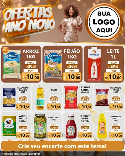Modelo de Rede Social para Feed Instagram com o tema Ofertas de Ano Novo para Supermercado