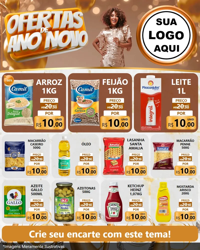 Modelo de Rede Social para Feed Instagram com o tema Ofertas de Ano Novo para Supermercado