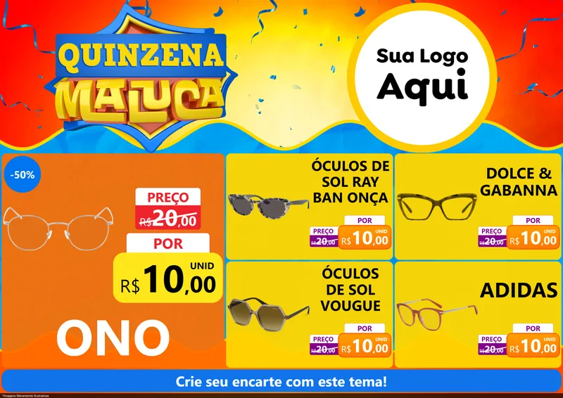 Modelo de Encarte para Encarte A4 Horizontal com o tema Quinzena Maluca para Óticas