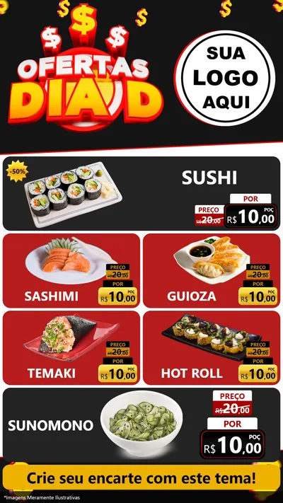 Modelo de TV para TV Vertical com o tema Ofertas Dia D para Comida japonesa