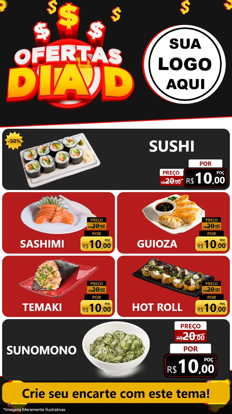 Modelo de TV para TV Vertical com o tema Ofertas Dia D para Comida japonesa