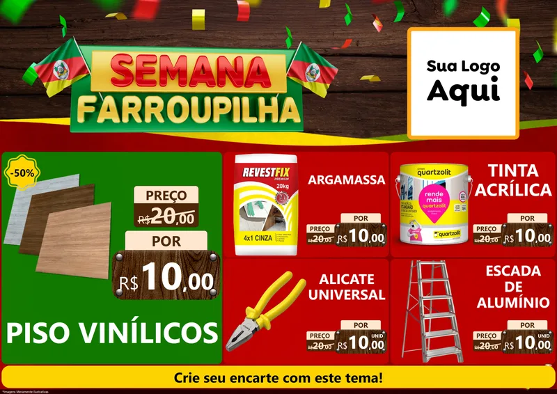 Modelo de Encarte para Encarte A4 Horizontal com o tema Semana Farroupilha para Material para Construção