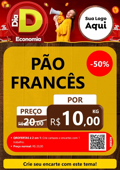 Modelo de Cartaz para Cartaz A4 Vertical com o tema Dia D Economia para Padaria