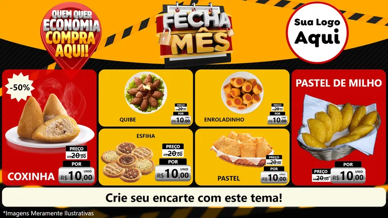 Modelo de TV para TV Horizontal com o tema Fecha Mês para Salgadaria