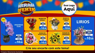 Modelo de TV para TV Horizontal com o tema Arraiá de Ofertas - Junina para Floricultura e jardim