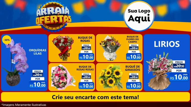 Modelo de TV para TV Horizontal com o tema Arraiá de Ofertas - Junina para Floricultura e jardim