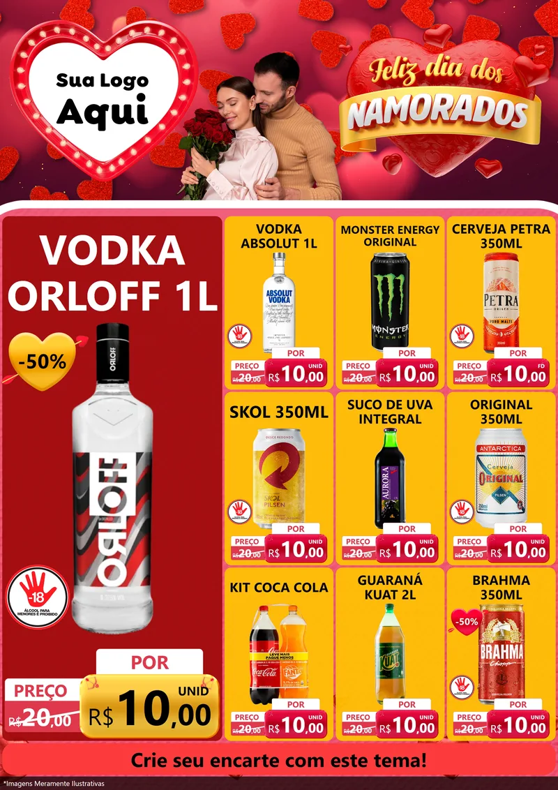 Modelo de Encarte para Encarte A4 Vertical com o tema Feliz Dia Dos Namorados para Distribuidora de bebidas