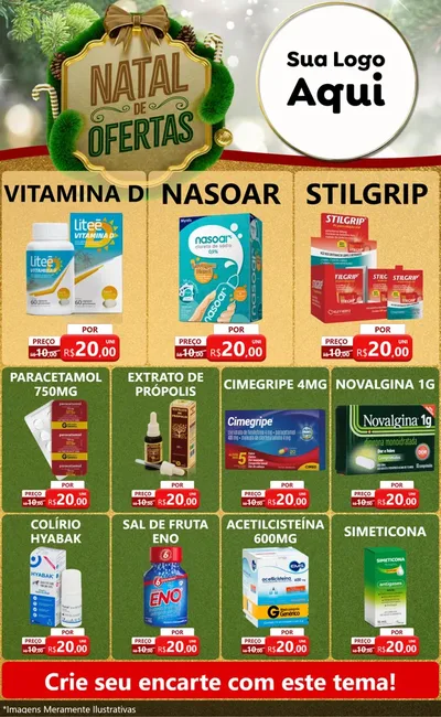 Modelo de Encarte para Encarte Grande com o tema Ofertas de Natal para Farmácia