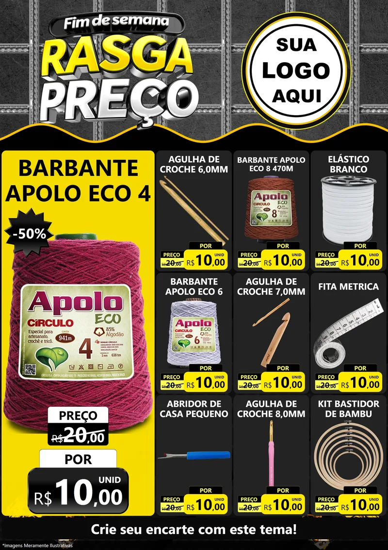 Modelo de Encarte para Encarte A4 Vertical com o tema Fim de Semana Rasga Preço para Armarinho e Aviamentos