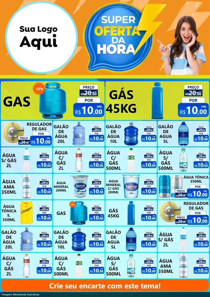 Modelo de Encarte para Encarte A4 Vertical com o tema Super Oferta da Hora para Água e gás