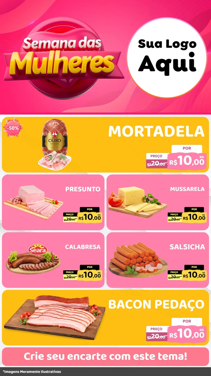 Modelo de TV para TV Vertical com o tema Semana das Mulheres para Frios e Laticínios