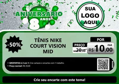 Modelo de Cartaz para Cartaz A4 Horizontal com o tema Promoção de Aniversário - 8 Anos para Calçados