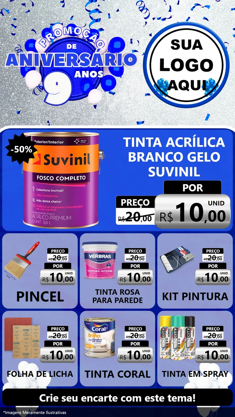 Modelo de Rede Social para Stories com o tema Promoção de Aniversário - 9 Anos para Tintas e Ferramentas