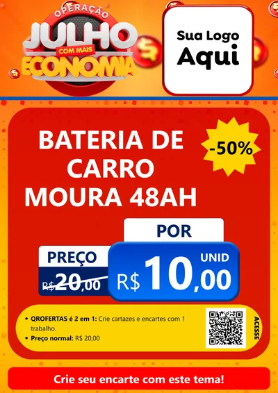 Modelo de Cartaz para Cartaz A4 Vertical com o tema Operação Julho Com Mais Economia para Baterias Elétricas