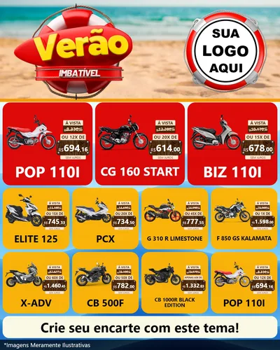 Modelo de Rede Social para Feed Instagram com o tema Verão Imbatível para Concessionaria de Motos