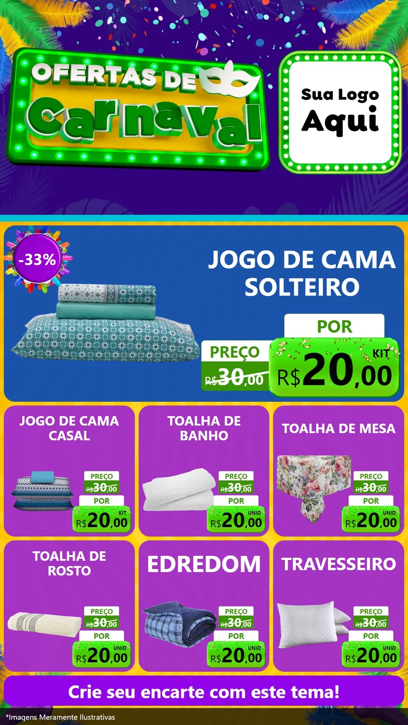Modelo de Rede Social para Stories com o tema Ofertas de Carnaval para Cama, Mesa e Banho