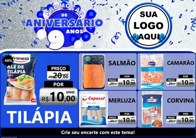 Modelo de Encarte para Encarte A4 Horizontal com o tema Promoção de Aniversário - 9 Anos para Peixaria