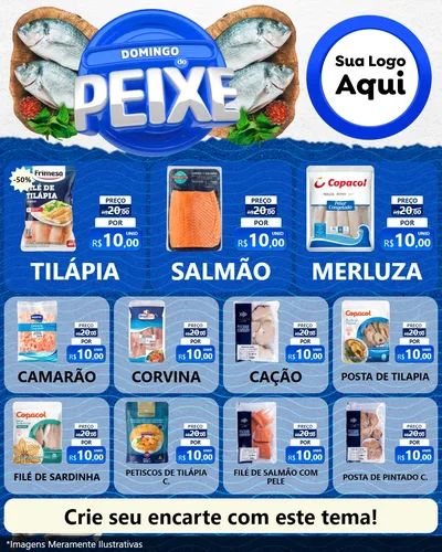 Modelo de Rede Social para Feed Instagram com o tema Domingo do Peixe para Peixaria