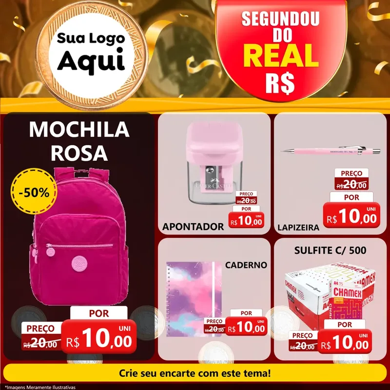 Modelo de Rede Social para Feed Facebook com o tema Segundou do Real para Papelaria