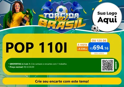 Modelo de Cartaz para Cartaz A4 Horizontal com o tema Torcida Vai Brasil - Copa para Concessionaria de Motos