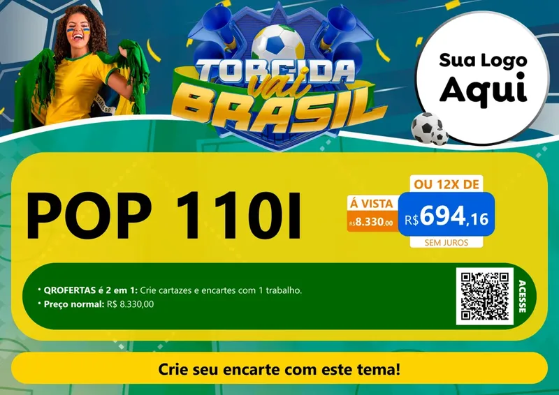Modelo de Cartaz para Cartaz A4 Horizontal com o tema Torcida Vai Brasil - Copa para Concessionaria de Motos