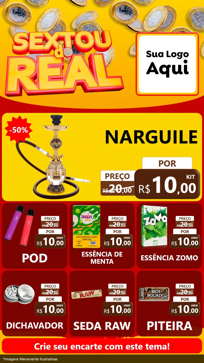 Modelo de Rede Social para Stories com o tema Sextou do Real para Tabacaria