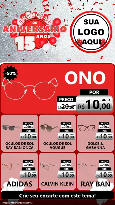 Modelo de Rede Social para Stories com o tema Promoção de Aniversário - 15 Anos para Óticas