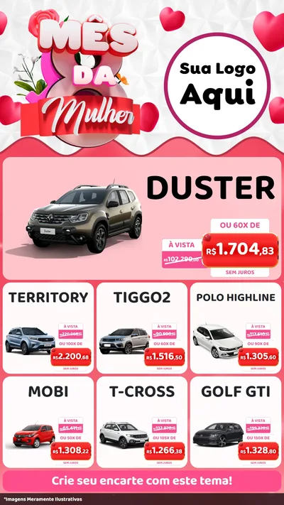 Modelo de Rede Social para Stories com o tema Mês da Mulher para Concessionaria de Carros