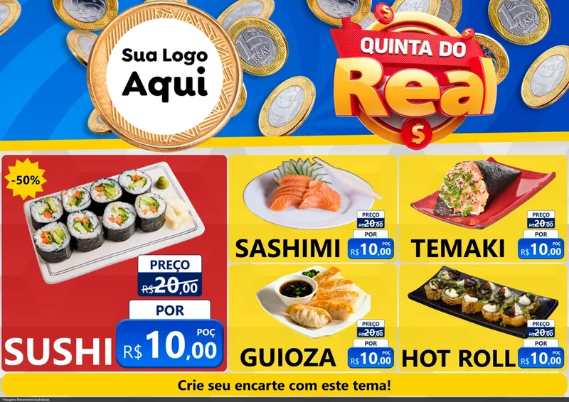 Modelo de Encarte para Encarte A4 Horizontal com o tema Quinta do Real para Comida japonesa