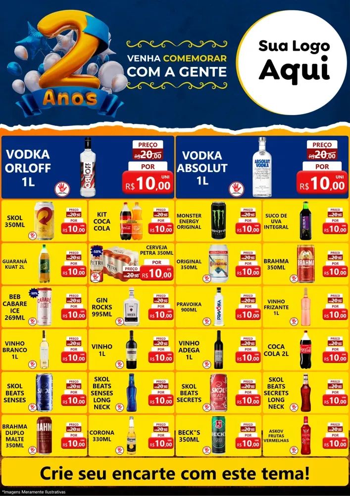 Modelo de Encarte para Encarte A4 Vertical com o tema Aniversário de 2 anos para Distribuidora de bebidas
