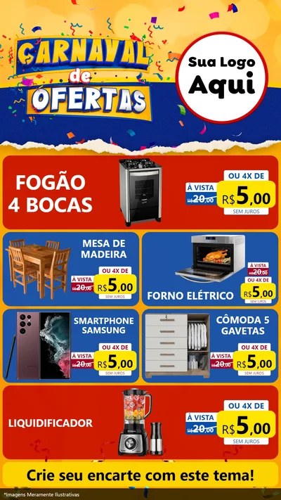 Modelo de TV para TV Vertical com o tema Carnaval de Ofertas para Móveis e Eletro