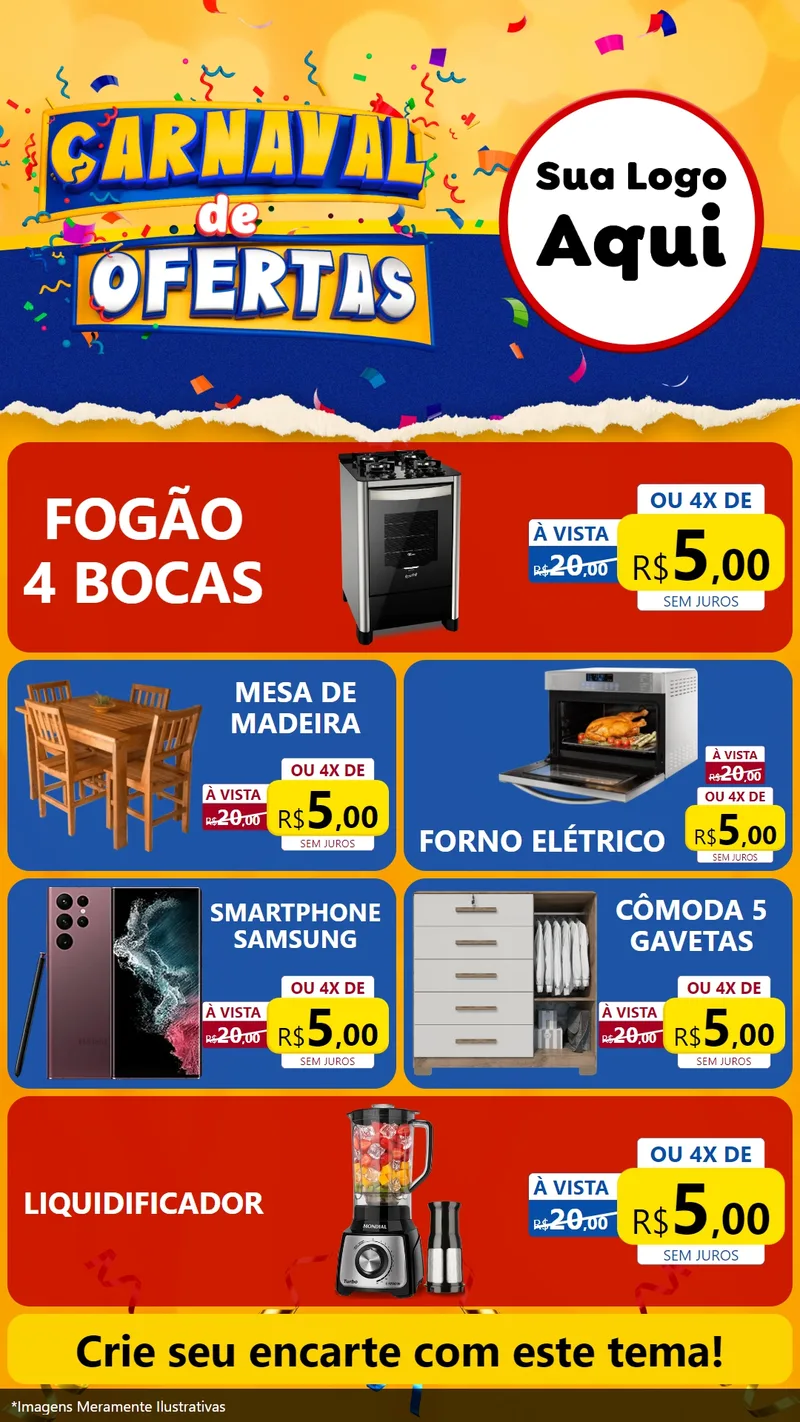 Modelo de TV para TV Vertical com o tema Carnaval de Ofertas para Móveis e Eletro